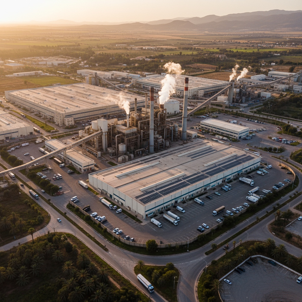 Photographie drone industrielle - vue aérienne d'un complexe industriel et usine au Maroc